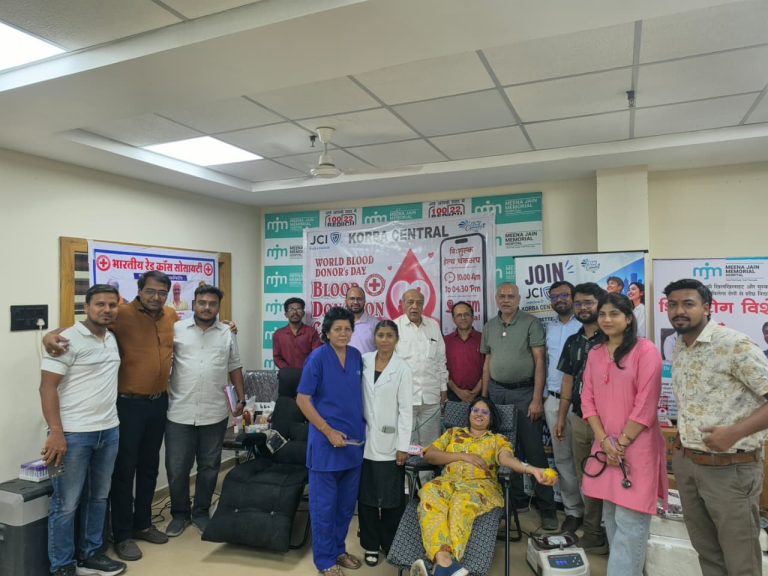 विश्व रक्तदाता दिवस पर जेसीआई कोरबा सेंट्रल एवं रेड क्रॉस सोसायटी द्वारा रक्तदान शिविर का सफल आयोजन