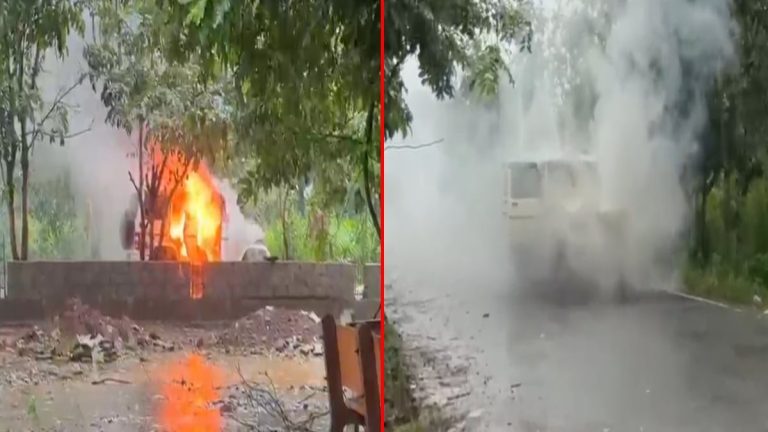 छत्तीसगढ़: पुलिस वाहन में लगी भीषण आग, जवानों ने कूदकर बचाई जान